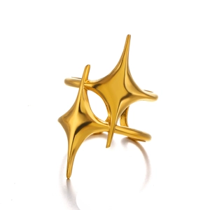 Exaggerated 18K gold plated stainless steel star ring for women in minimalist style