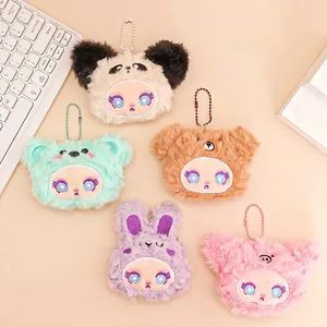Cute cartoon plush animal keychains with large eyes and colorful bead chains for bags