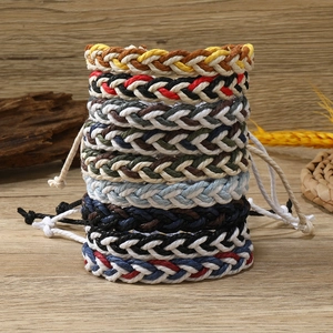 Sporty Handmade Braided Bracelet Cotton Rope And Wax Line Adjustable Casual Jewelry For Men Women