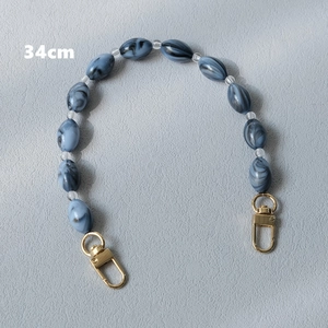 34cm acrylic chain with blue-grey marble texture beads and golden metal buckles