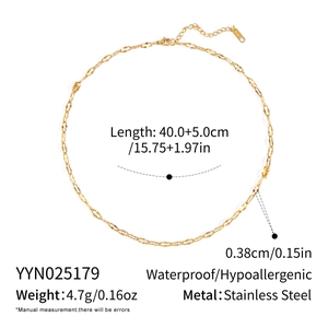 Detail of 40cm stainless steel gold chain showing 0.38cm width and 5cm extension