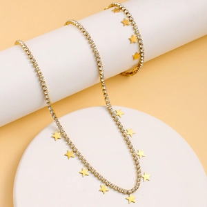 Elegant gold-plated jewelry set with star pendants and sparkling crystal rhinestones