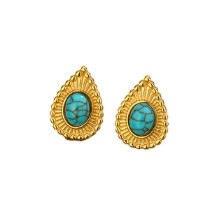 Vintage gold plated heart earrings with turquoise stone in a teardrop shape setting