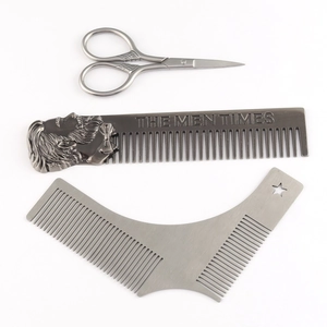 6-piece men's beard grooming kit with gunmetal steel comb, scissors and styling tools