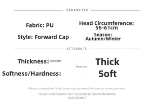 Detailed size chart for PU leather newsboy cap showing 56-61cm head circumference