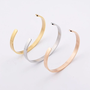 6mm C-shaped stainless steel cuffs in gold, silver, and rose gold finish