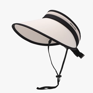 Women's two-tone ice silk sun hat with wide black trim and adjustable windproof rope