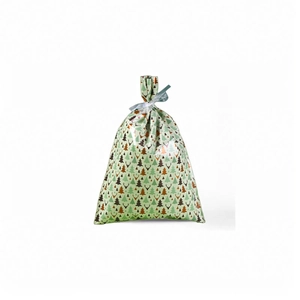 Weihnachts-Geschenkbeutel mit Hirsch- und Baummotiven und weißem Bandverschluss