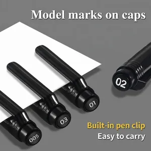 Waterproof drawing pen set with numbered caps for easy identification of tip sizes