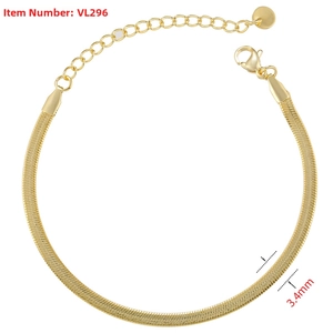 Detailed view of a 3.4mm gold-plated stainless steel flat snake chain with lobster clasp