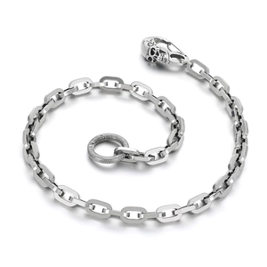 Silver square link chain with skull clasp in titanium steel for pants and jeans