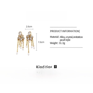 Detailed size specifications for gold drop earrings with pearls and crystals