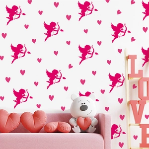 Valentine's Day Cupid And Heart Wall Stickers Romantic Pink PVC Removable Decals For Bedroom Living Room Home Wall Decor