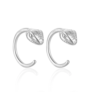 Detailed view of S925 sterling silver snake head ear hook with hallmark engraving