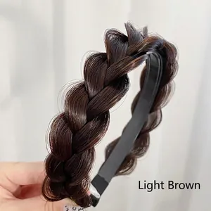 Handmade light brown braided fishtail headband with non-slip teeth for women hair styling