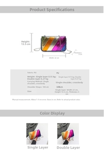 Detailed sizing chart for women's crossbody bag with PU fabric and dimensions specification