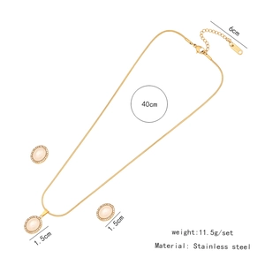 Size specifications for the gold stainless steel necklace set with oval faux pearls