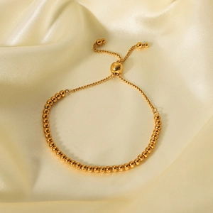 Bracciale minimalista a sfere in acciaio inossidabile placcato oro 18K con chiusura regolabile