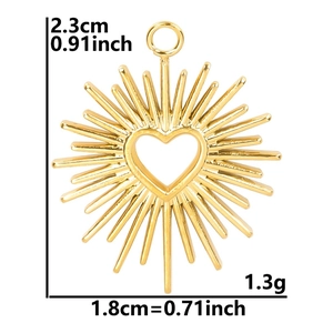 Golden stainless steel heart pendant dimensions showing 2.3cm height and 1.8cm width