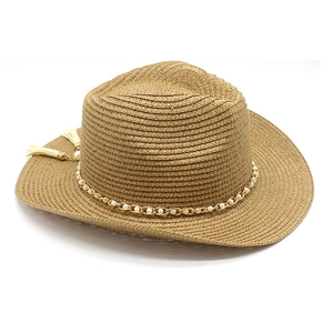 French vintage straw cowboy hat with elegant pearl chain and tassel detail