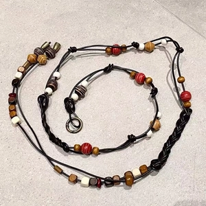 Bohemian handmade braided leather waist belt with colorful beads and tassel accents