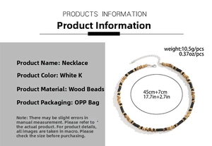 Detail of bohemian men's necklace with alternating black and natural wood beads