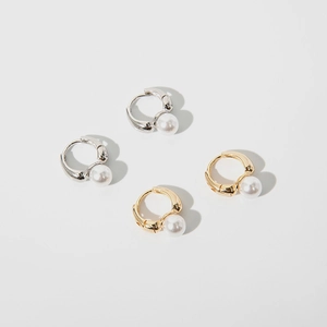 French style pearl hoop earrings in gold and silver finish for a minimalist chic look