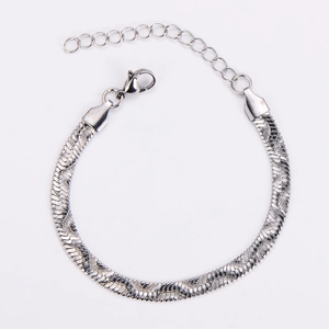 Macro shot of silver stainless steel snake chain with lobster clasp and extender
