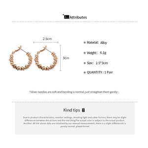 Irregular textured silver needle hoop earrings in rose gold finish with dimensions