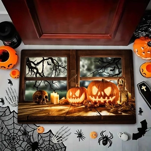 Macro shot of Halloween diatom mud mat featuring pumpkins, skulls, and non-slip texture