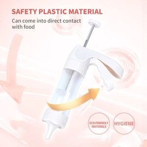 Transparent cookie press gun with safety plastic material for baking and cake decorating