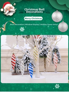 Macro detail of spiral icicle Christmas ornaments with glitter finish for festive trees