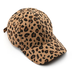 Textured corduroy leopard print baseball cap shown from a professional 45-degree angle