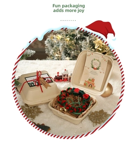 Close-up of festive Christmas wreath bells and ornaments in eco-friendly gift packaging