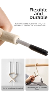 Flexible S-hook with soft foam padding and bendable aluminum core for versatile storage