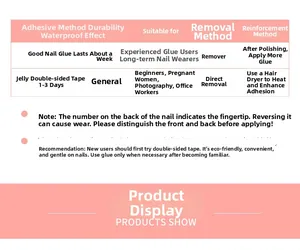 Detailed guide for press-on nails comparing glue and jelly adhesive application methods