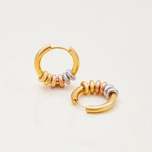 Luxuriöse Creolen aus Edelstahl mit dreifarbigen Ringen in Gold, Roségold und Silber