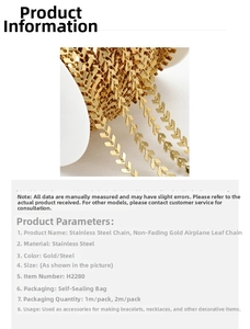 Detailed view of 18k gold plated leaf-shaped stainless steel chain for DIY jewelry making