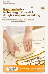 Detail of beige silicone pastry mat featuring nano anti-stick technology for baking