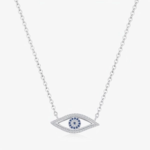 Collana Malocchio 925 Argento Sterling Pendente Zirconia Blu Bianco Catena Clavicola Cava Gioielli Eleganti Per Donne