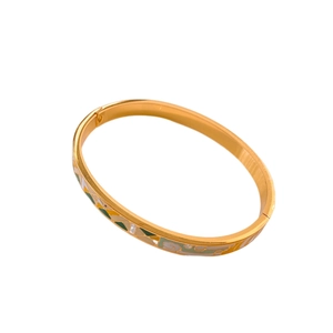 Bracelet vintage en acier titane doré avec motifs géométriques en émail coloré