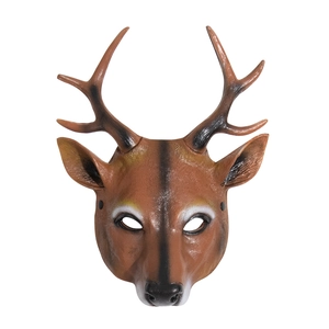 Realistic brown PU foam reindeer mask with black textures for Halloween parties