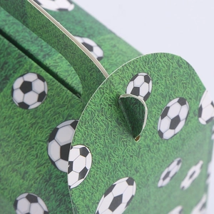Boîte à pâtisserie motif football avec imprimé gazon vert et poignée de transport