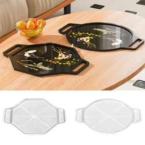 DIY Silicone Resin Tray Mold With Handles Octagonal Round Shape Serving Plate Casting Tool For Home Desktop Jewelry Storage