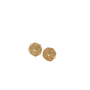 French vintage gold twist bow earrings with sparkling crystals for elegant women