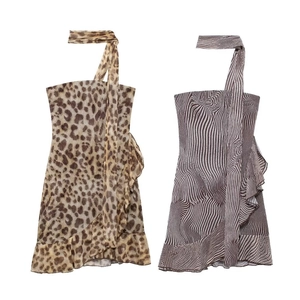 Sexy figurbetonte Mini-Kleider mit Zebra- und Leopardenmuster und Rüschensaum aus Chiffon