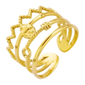 Gold multi-layer open ring featuring a punk skull and woven patterns in stainless steel