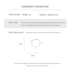 Detailed specifications of the gold star bracelet with zircon inlay and 25cm length