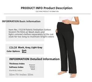 Detail view of high-waist maternity pants showing elastic belly support and soft fabric