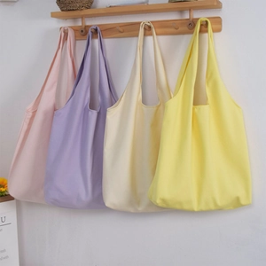 Minimalist Canvas Tote Bag Large Capacity Solid Color Macaron Aesthetic Shoulder Handbag For Women Students Daily Use